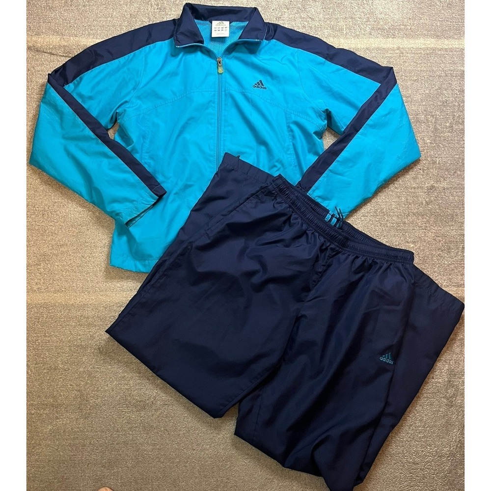 Vintage 2005 Adidas Y2K Track Suit Teal Navy Blue Windbreaker Womens Medium